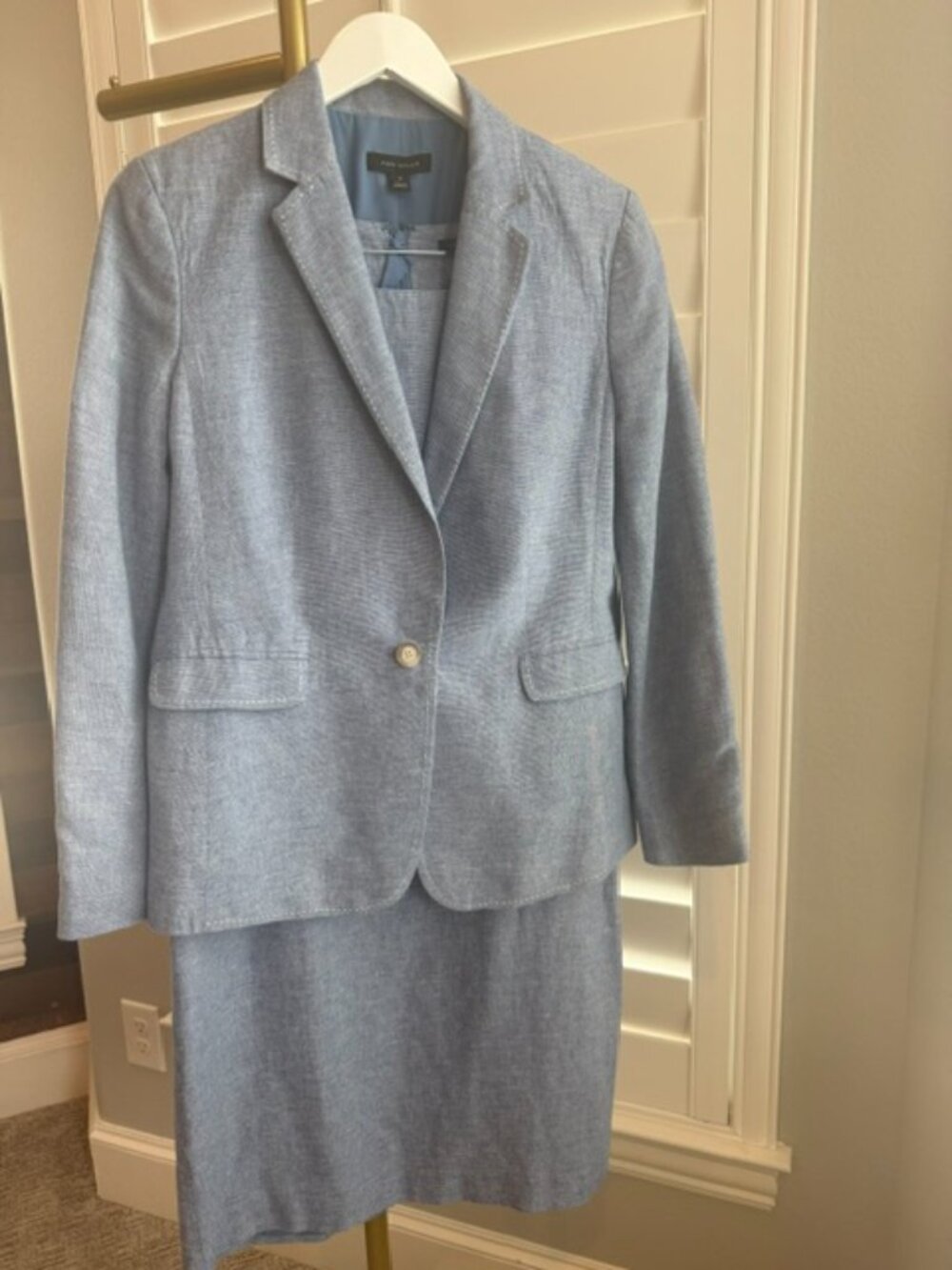 Ann Taylor Size 10 Blue Linen Cotton Dress Blazer Suit Set